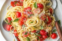 Zesty Lemon Pasta with Garden Tomatoes and Basil
