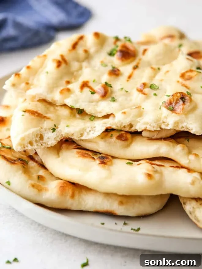 a piece of grilled flatbread torn open to reveal its soft, airy interior texture