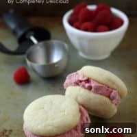 Raspberry Ice Cream and Almond Sugar Cookie Sandwiches