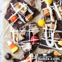 Halloween candy bark broken into pieces