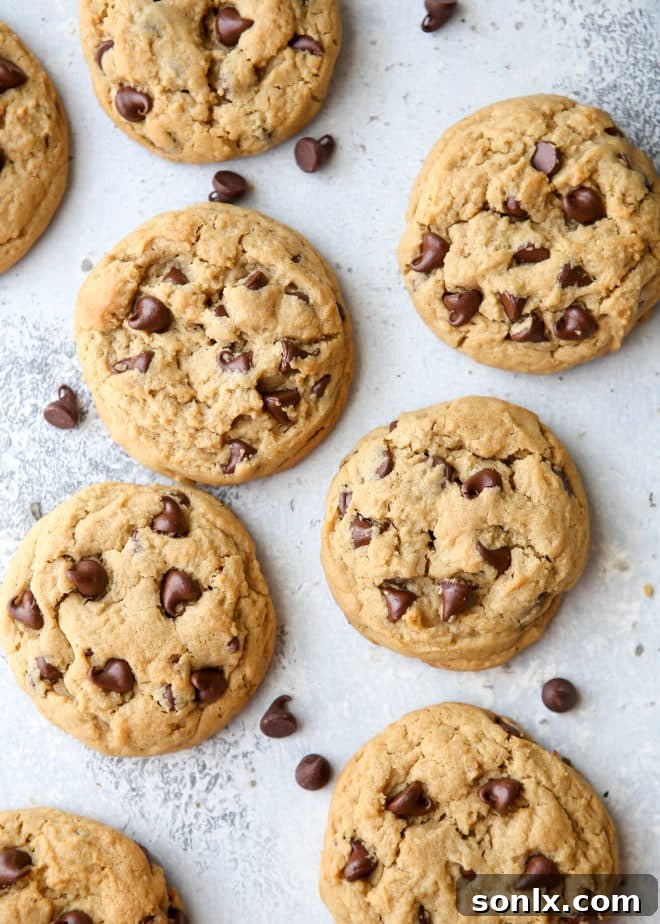 Thick and soft chocolate chip peanut butter cookies are a fun treat!