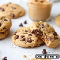 Thick and soft chocolate chip peanut butter cookies are a fun treat!