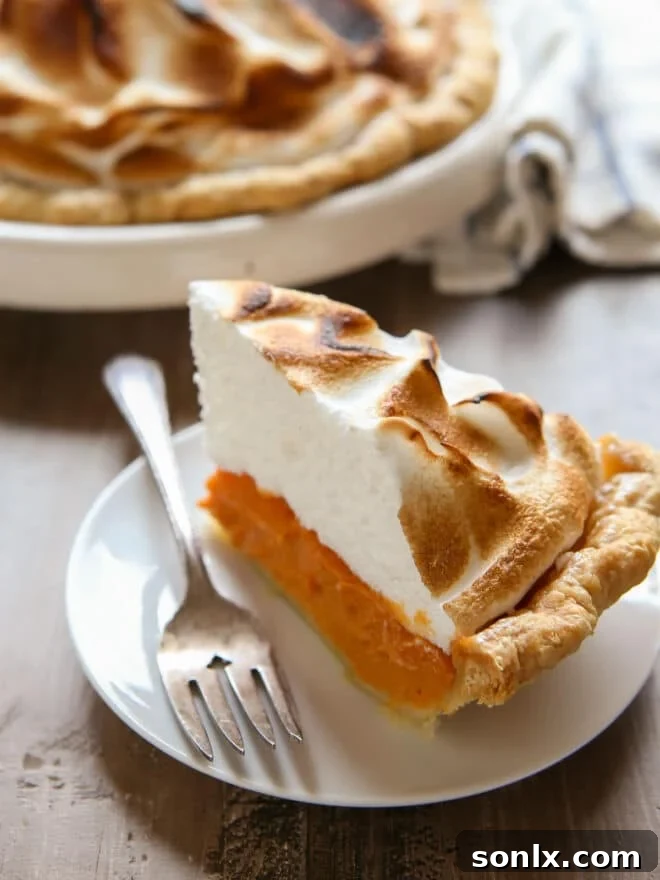 slice of sweet potato pie on a plate