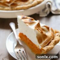slice of sweet potato pie on a plate