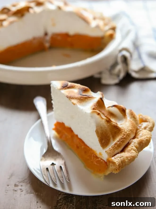 slice of sweet potato pie on a plate