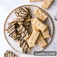 overhead view of brown butter shortbread cookies on a plate
