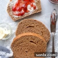 This simple and hearty loaf of bread is made with 100% whole wheat flour.