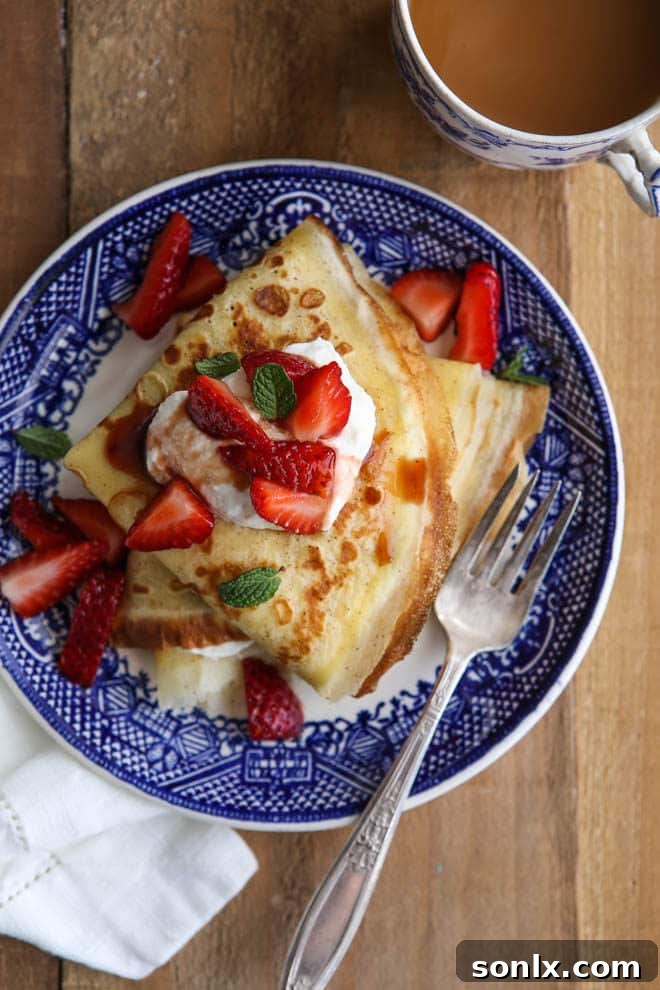 Crepes with balsamic strawberries and mascarpone cream make a fancy but easy brunch meal