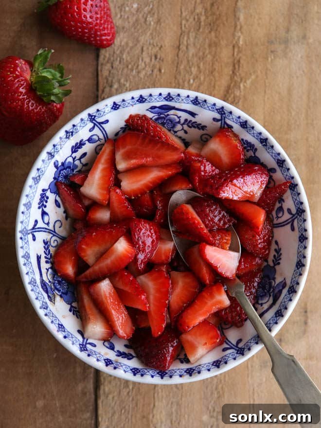 Balsamic strawberries for crepes, rich and glossy