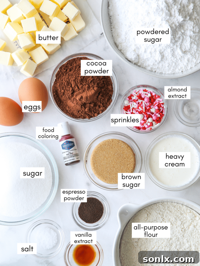 Chocolate Sugar Cookie Ingredients laid out