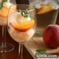 Close-up of Peach Sangria Sorbet in a serving dish.