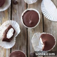 A close-up of a delightful homemade chocolate marshmallow cup.