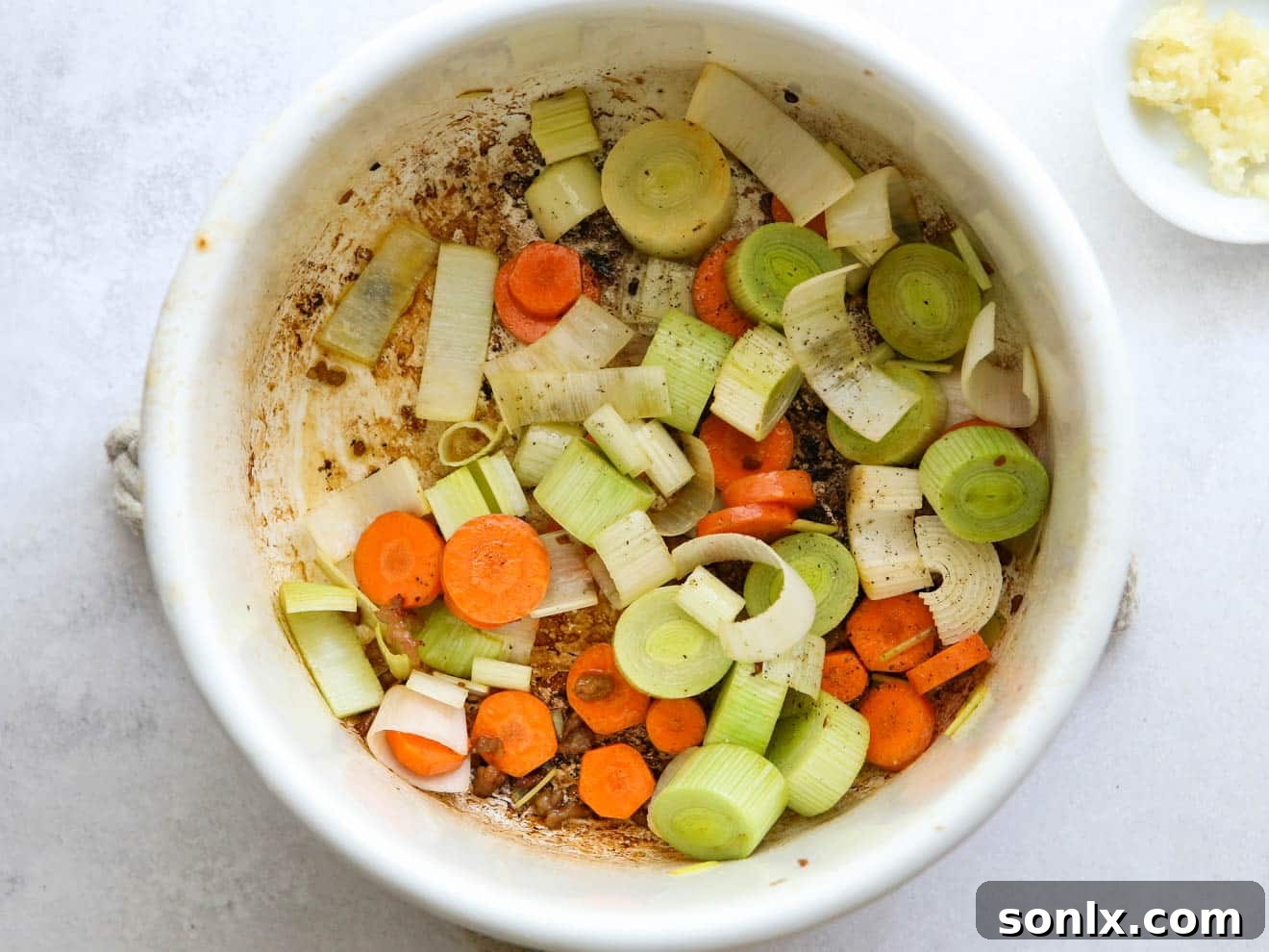 cooking carrots and leeks