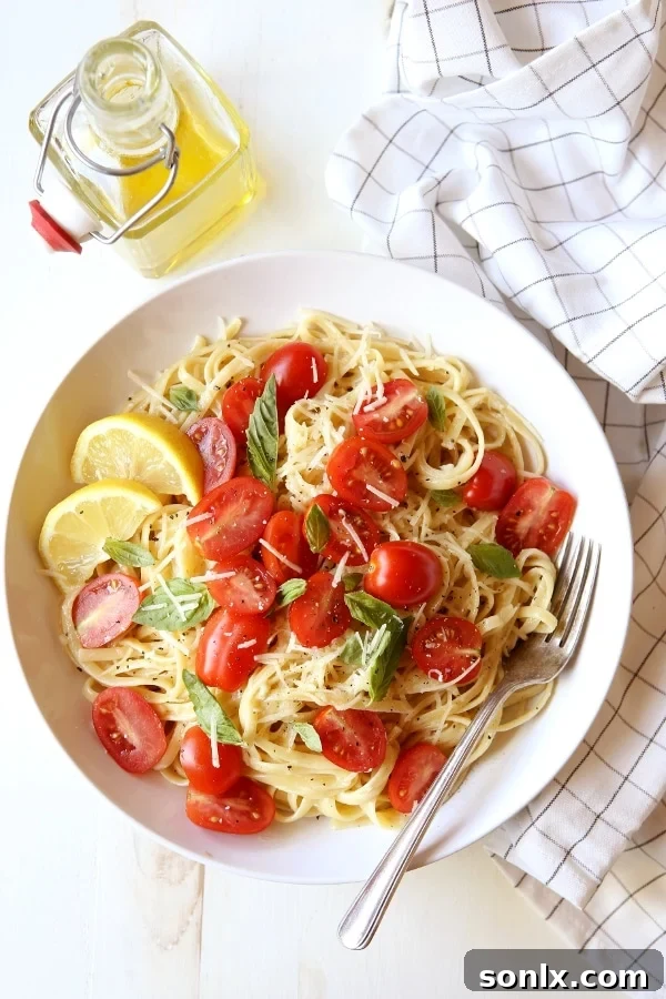 Lemon Pasta with Tomatoes and Basil - quick, easy, creamy summer pasta dish