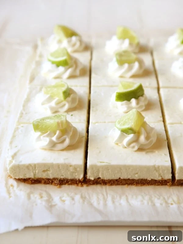 No-bake Lime Cheesecake Bars with graham cracker crust - refreshing summer dessert