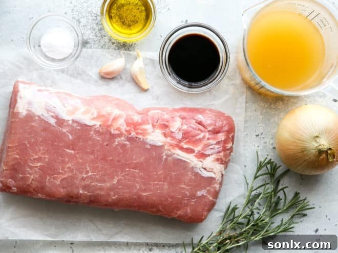 ingredients for slow cooker rosemary balsamic pork roast