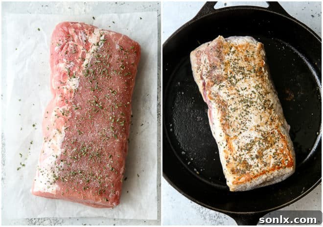getting pork loin ready to put in the slow cooker