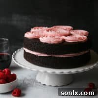 Red Wine Chocolate Cake with Raspberry Buttercream | completelydelicious.com