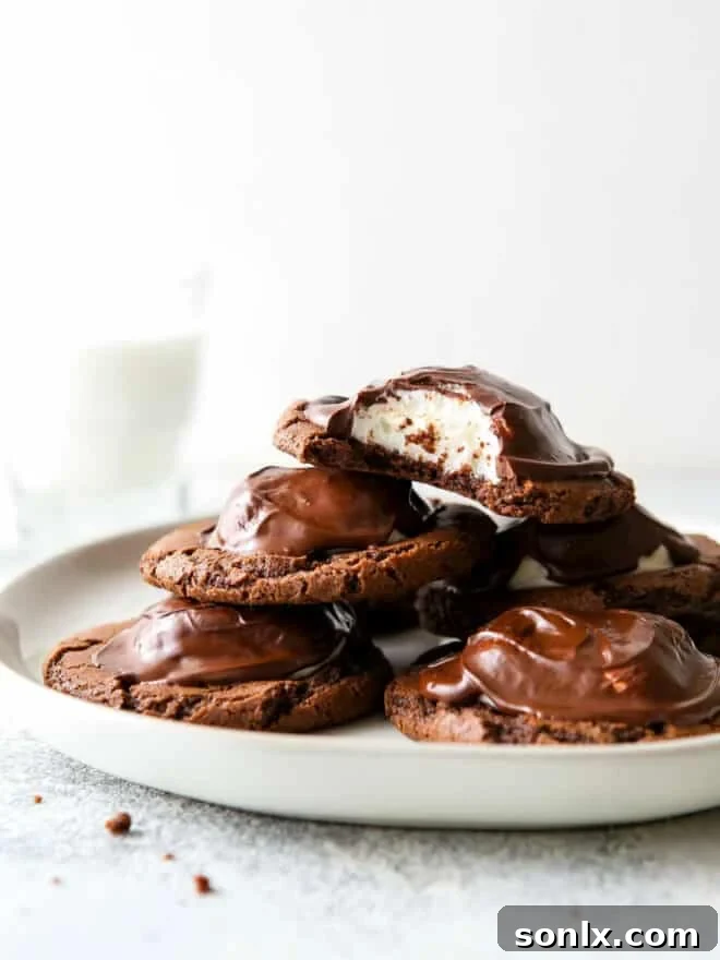 pile of irresistible chocolate marshmallow cookies on a plate, ready to be enjoyed