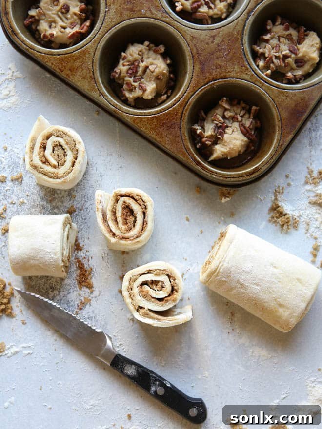 Close-up of freshly baked flaky puff pastry sticky buns
