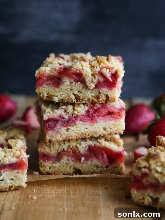 Delicious strawberry rhubarb crumb bars, a perfect treat for spring gatherings