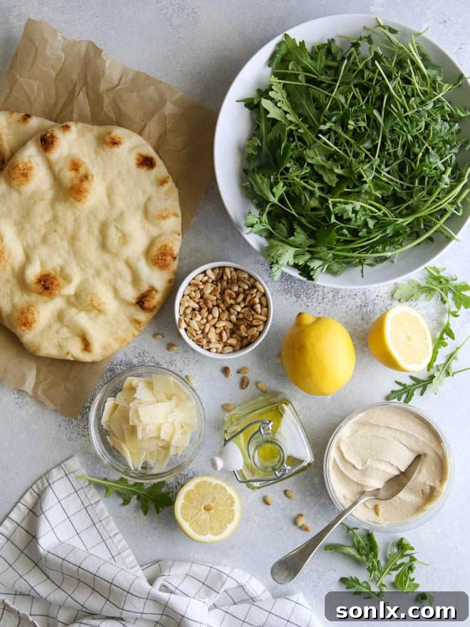 Hummus and Salad Flatbread Pizza