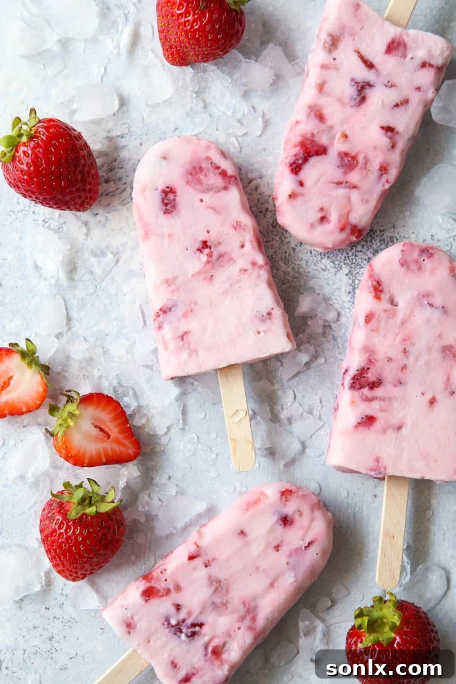Simple 4 Ingredient Roasted Strawberry Yogurt Pops