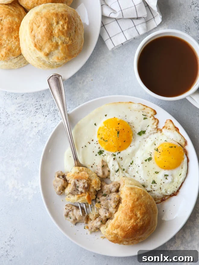 Buttermilk biscuits with sausage gravy on the inside!