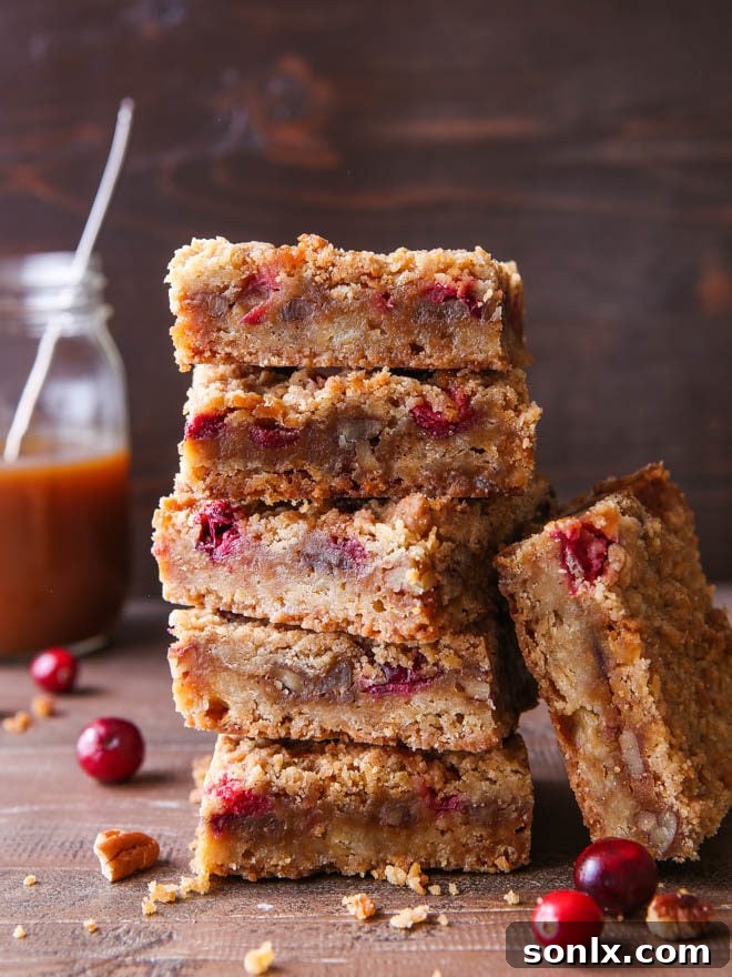 Delicious caramel cranberry nut bars, a perfect alternative to pumpkin pie for holiday desserts.