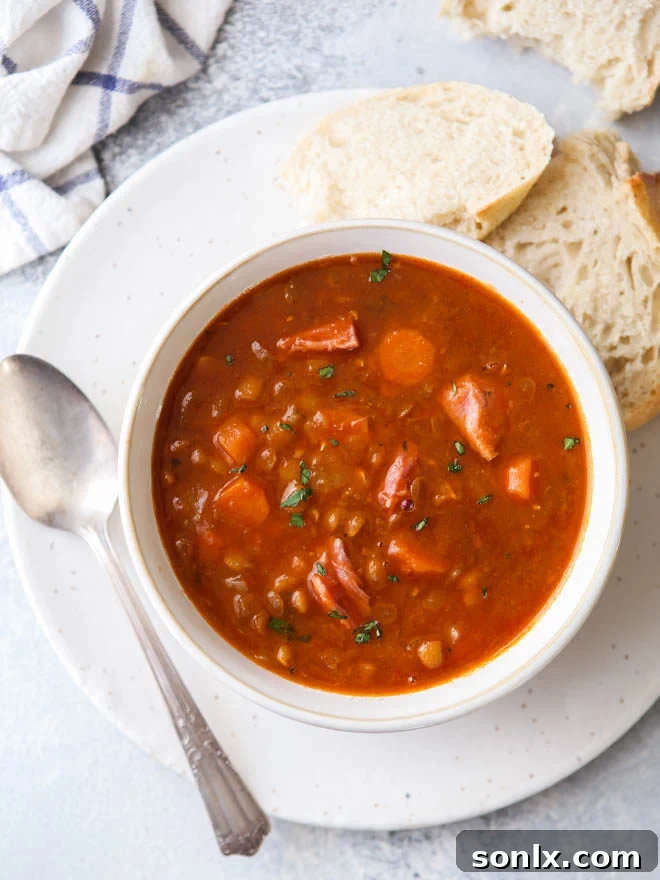 This hearty and delicious ham lentil soup recipe can be made on the stove top or in a slow cooker or instant pot!