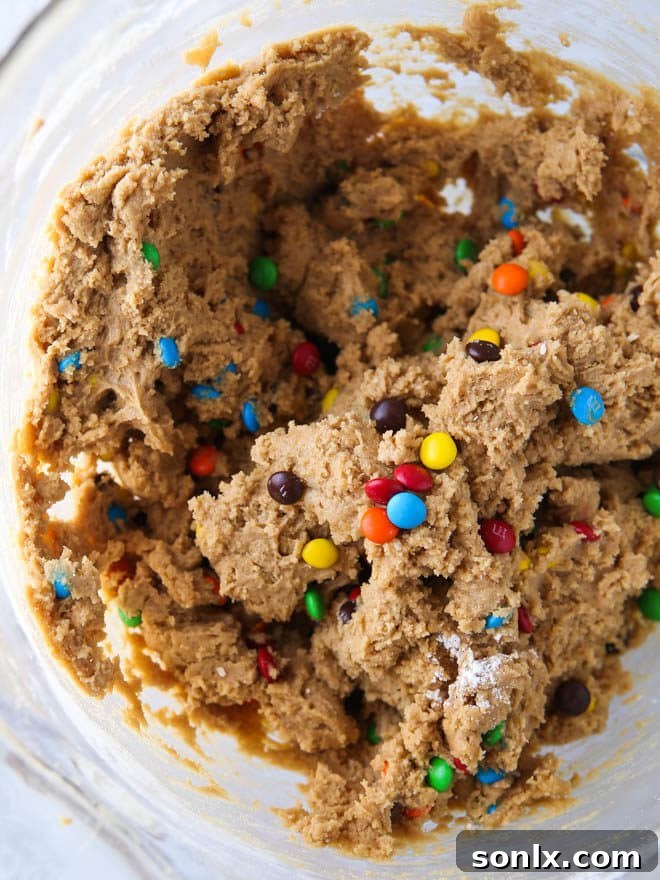 Close-up of Peanut Butter M&M Cookie Bars