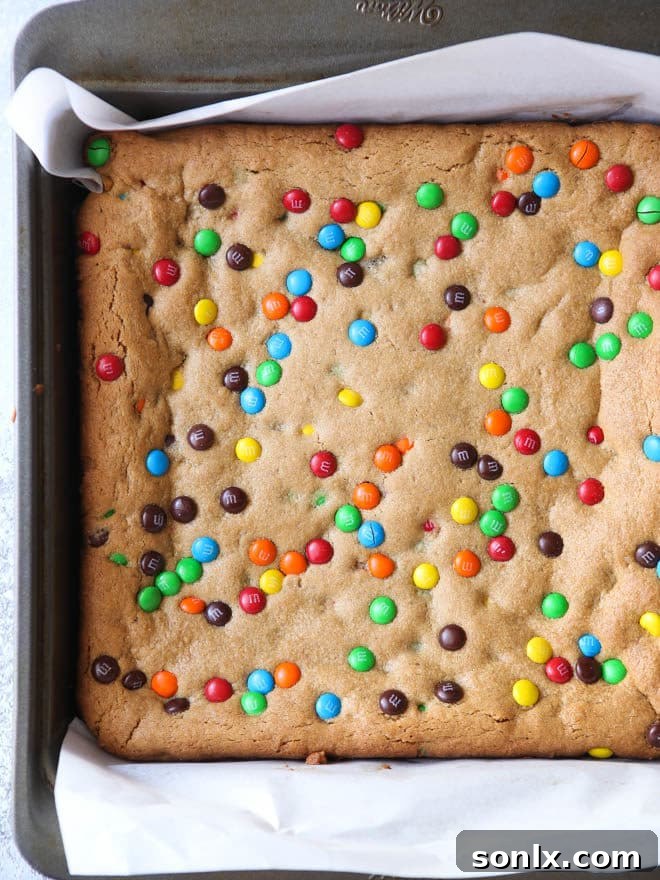Sliced Peanut Butter M&M Cookie Bars