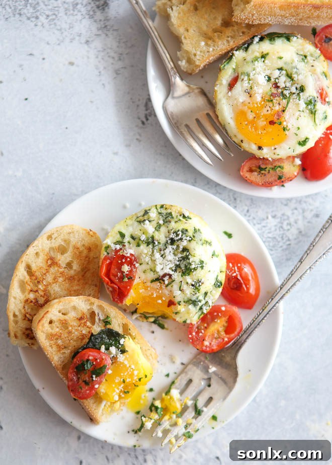 Delicious Spinach and Tomato Baked Egg Cups, ideal for a quick breakfast or elegant brunch