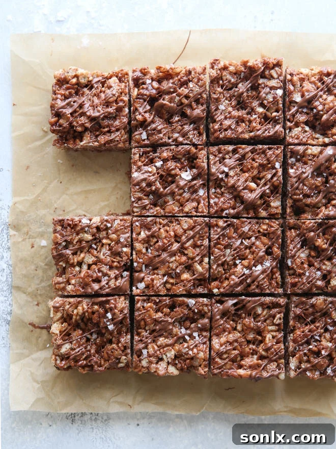 Delicious Nutella Rice Krispie Treats stacked high