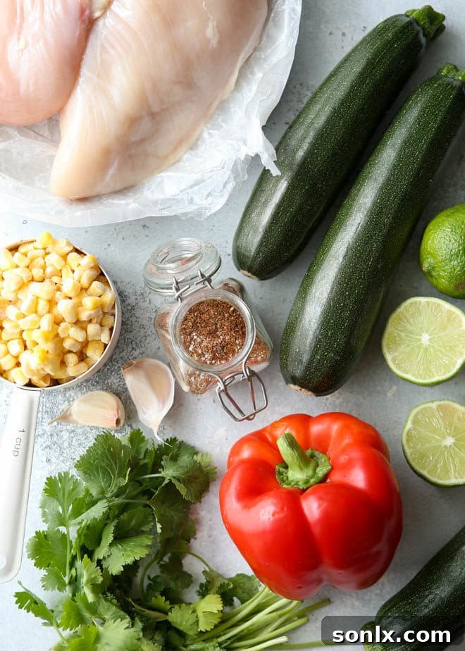 All the ingredients for southwest chicken skillet
