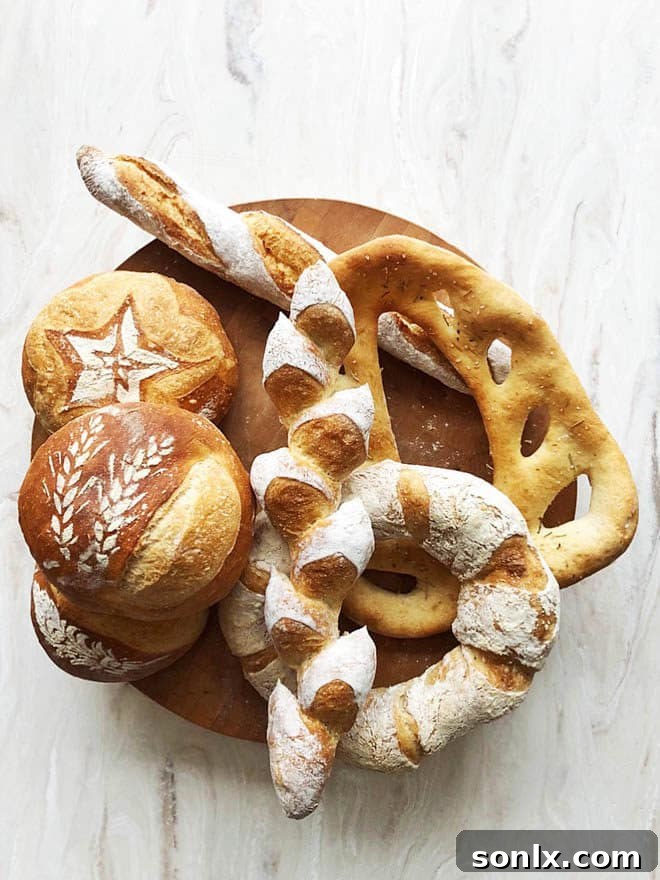 A beautiful assortment of artisan breads, all made from one master dough recipe.