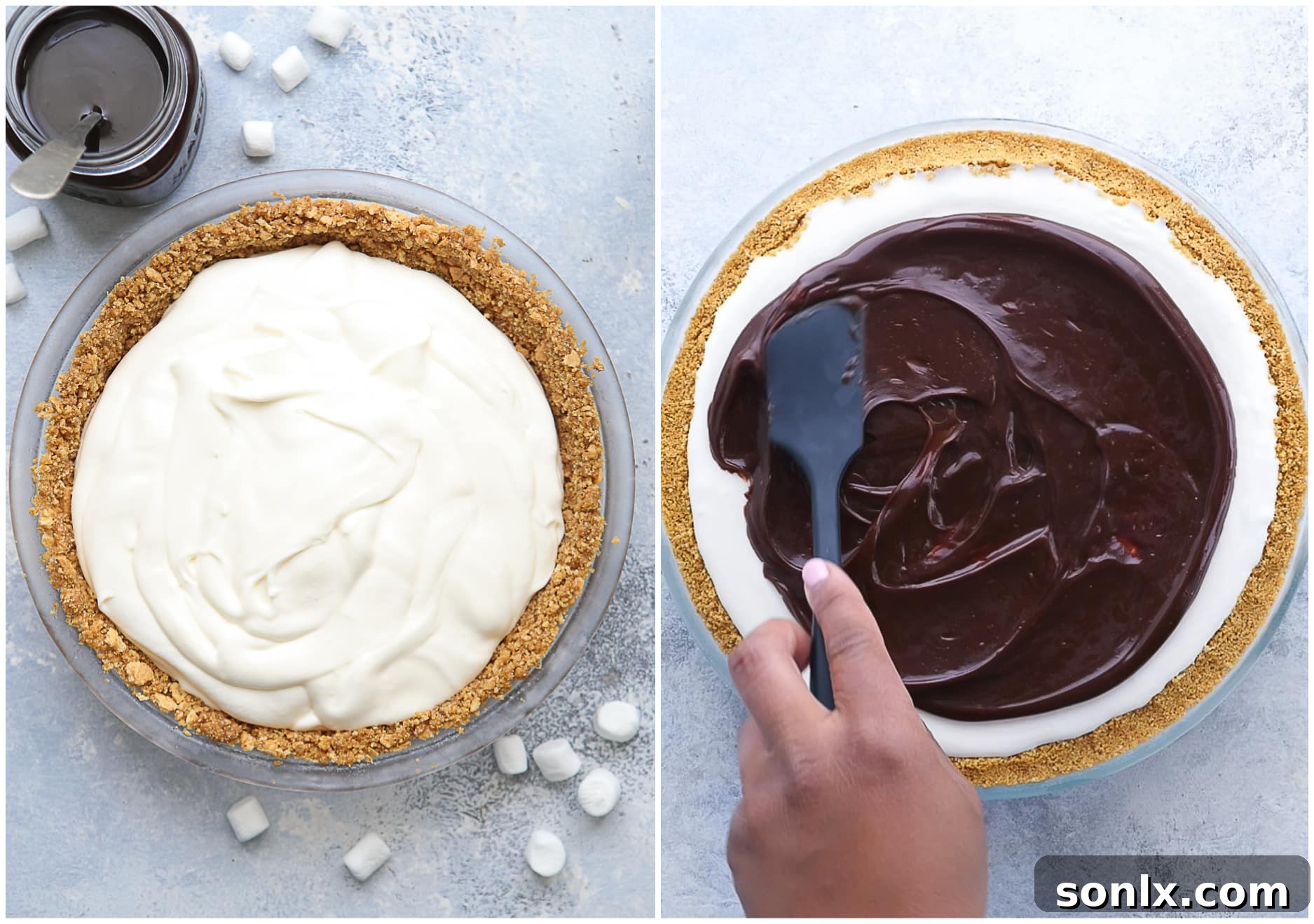 Toasted Marshmallow Ice Cream Pie 8 assembling s'mores ice cream pie