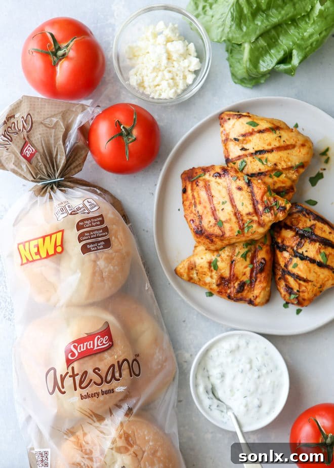 All the fresh ingredients and fixings for chicken shawarma sandwiches