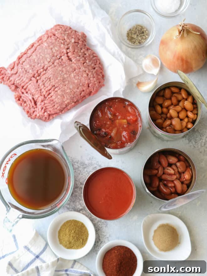 easy chili recipe ingredients measured out