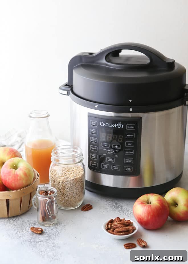 Simple and delicious apple cinnamon oatmeal bowls, easily made in a pressure cooker for convenience!
