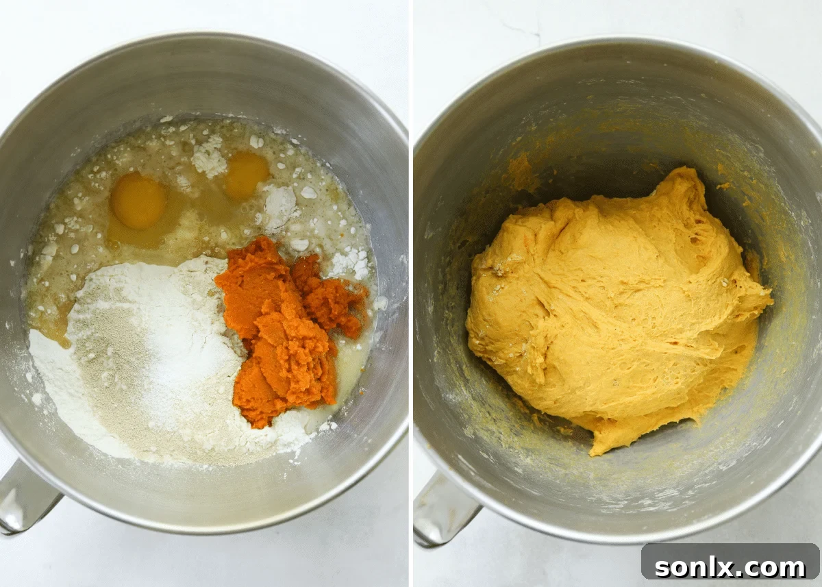 making pumpkin dough in a stand mixer