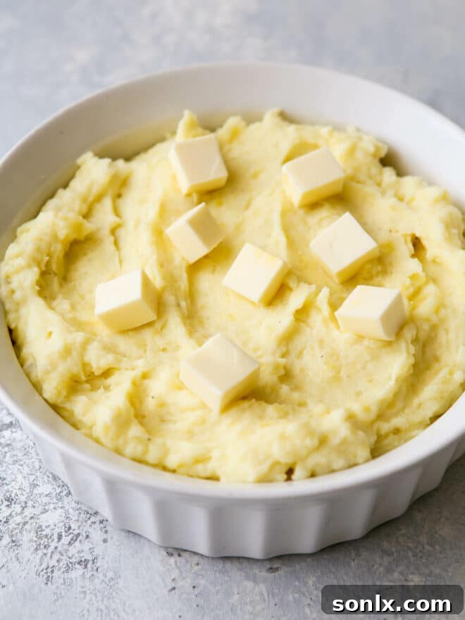 mashed potatoes in casserole dish for reheating