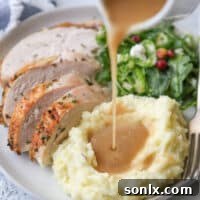 Homemade turkey gravy made from pan drippings is a must for Thanksgiving!