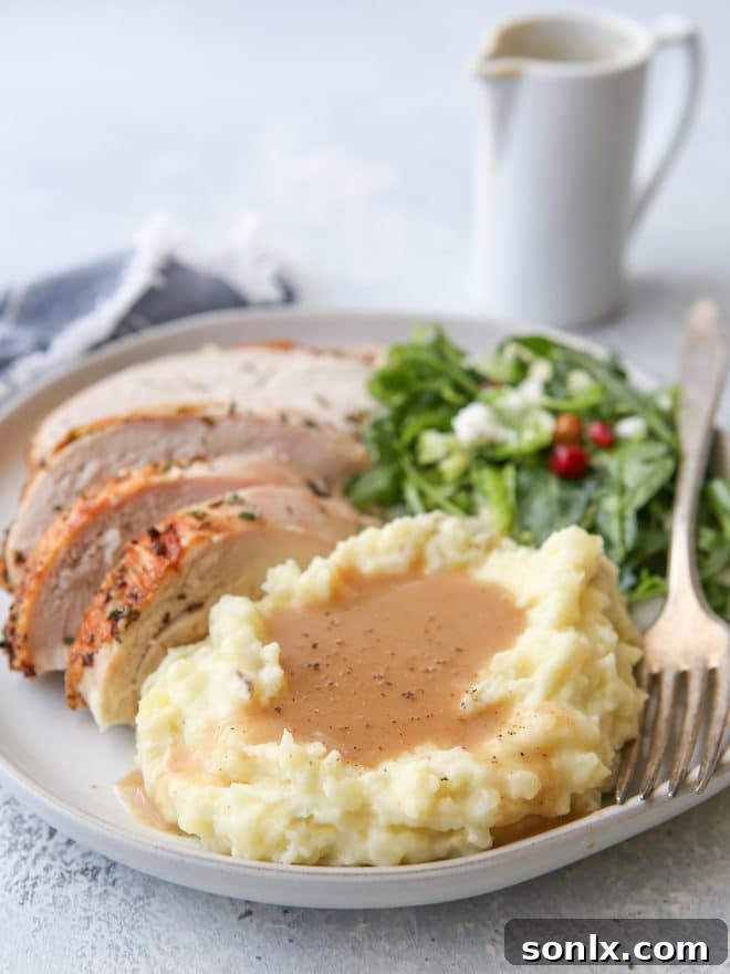Homemade turkey gravy made from pan drippings is a must for Thanksgiving!
