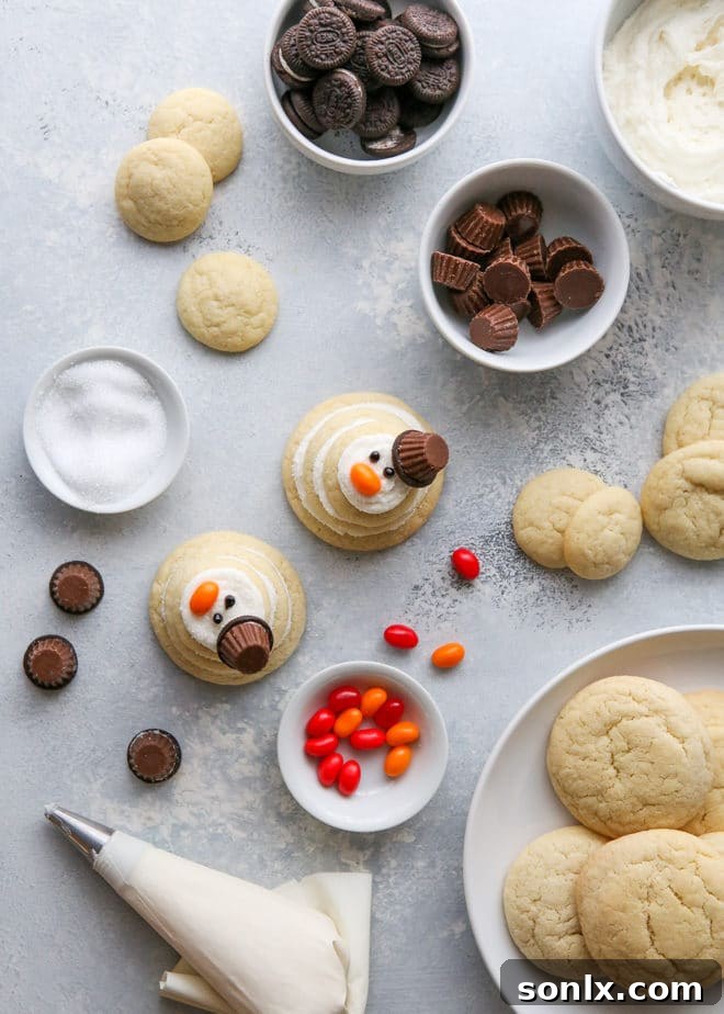 Making snowman sugar cookies