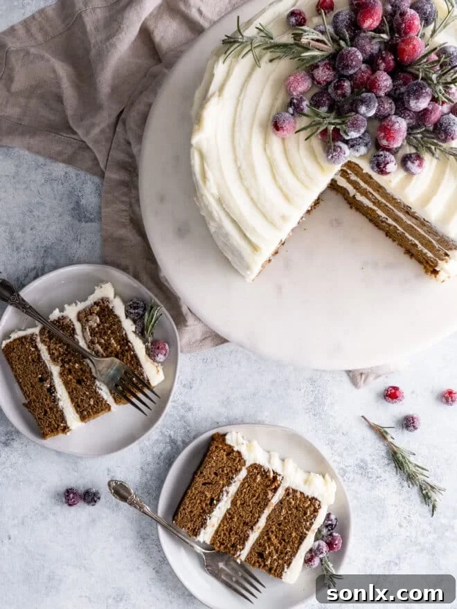 slices of gingerbread layer cake on plates