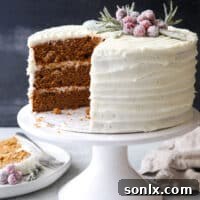 gingerbread layer cake on cake stand