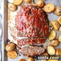 My favorite meatloaf and roasted potatoes cooked together on 1 pan!