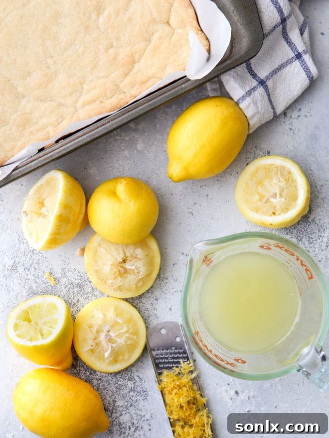 Freshly squeezed lemon juice and zest are key for a vibrant, authentic lemon bar filling.