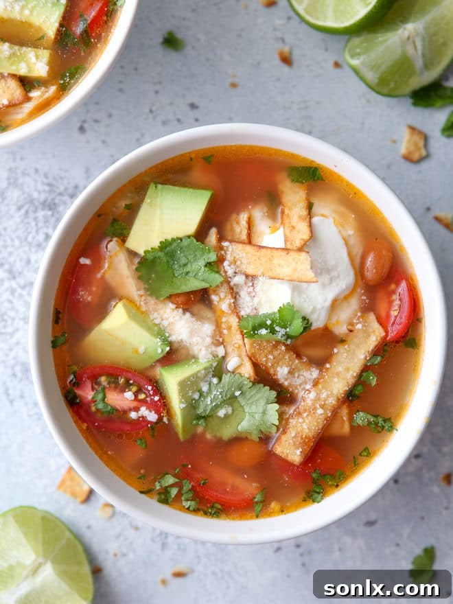 This chicken tortilla soup is easy to make and always a crowd pleaser!